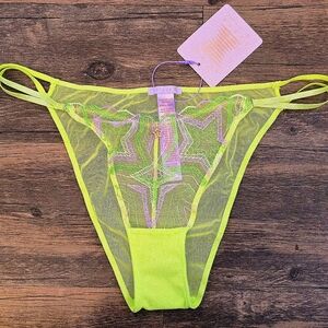 Savage X Fenty Neon Star Mesh Thong Panty Large NWT